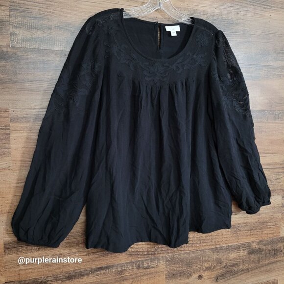 J Jill Floral Peasant Top L Gauzy Stretch Whimsy Ethereal Dark Coquette Boho - Picture 3 of 12